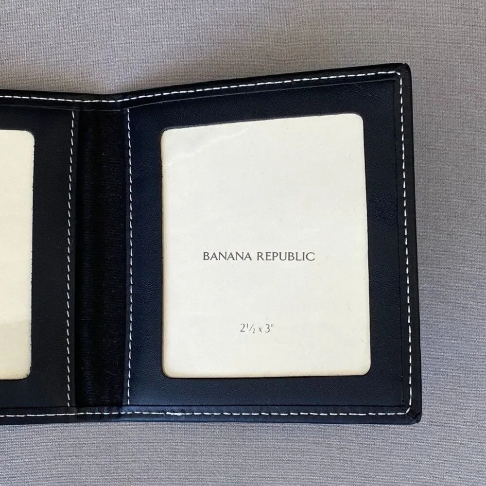Banana Republic Genuine Leather Bifold Double Photo Holder 2.5 x 3 Black